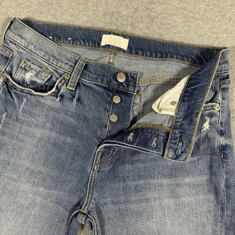 7 For All Mankind Jeans Distressed Blue Stretch Denim Button Fly Men's Size 29